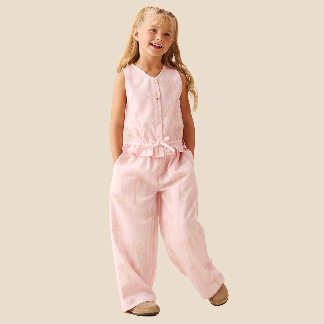 Sarah Pink Palm Print Tie Waistcoat Top - Angel & Rocket
