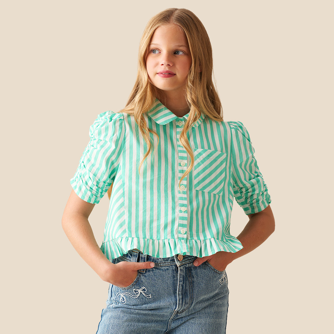【美品】kale frill stripe shirt rosymonster Angel & Rocket Girls Striped Green Shirts