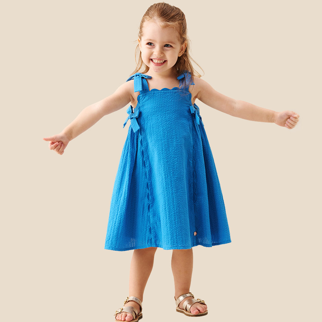 Matilda Blue Scalloped Bow Dress