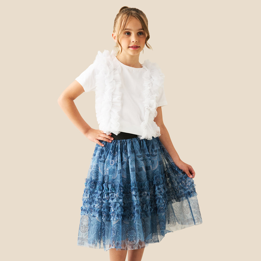 Girls Printed Blue Skirt - Angel & Rocket