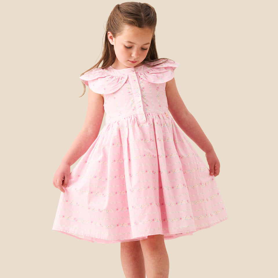 Ellery Floral Stripe Petal Collar Dress