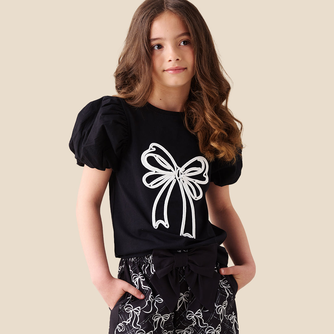 Angel & Rocket Girls Embellished Black T-Shirts