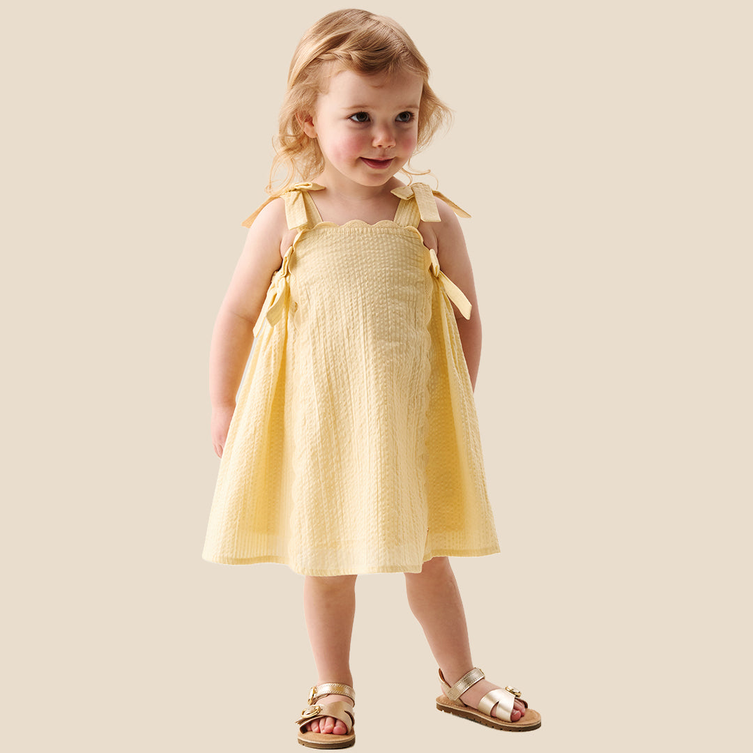 Matilda Yellow Scalloped Bow Dress - Angel & Rocket