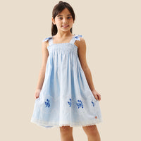 Aliy Tie Shoulder Embroidered Dress