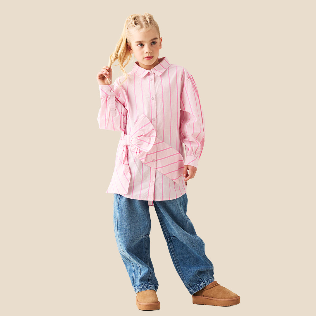 Angel & Rocket Girls Yarn Dyed Pink Shirts