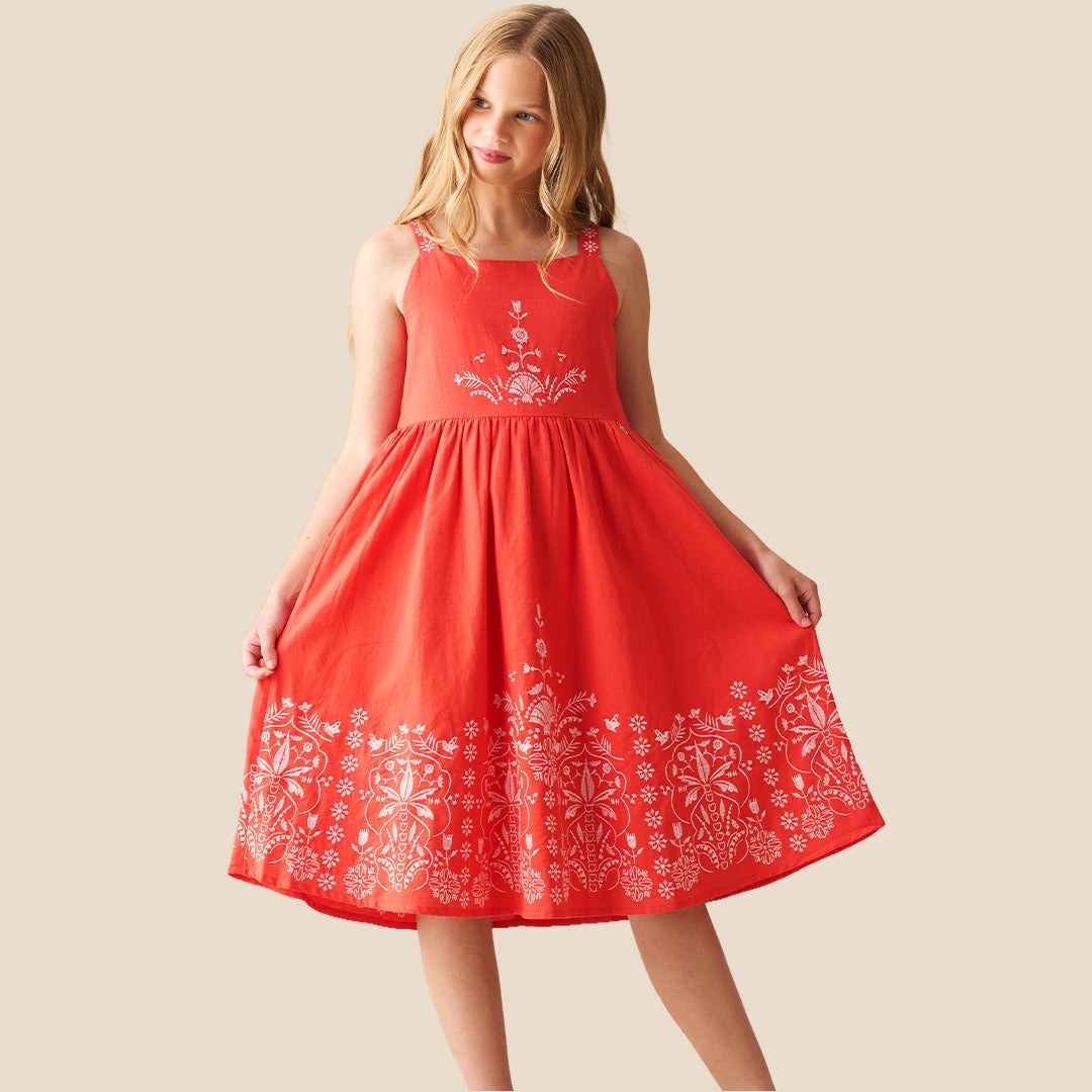 Pippa Red Embroidered Dress