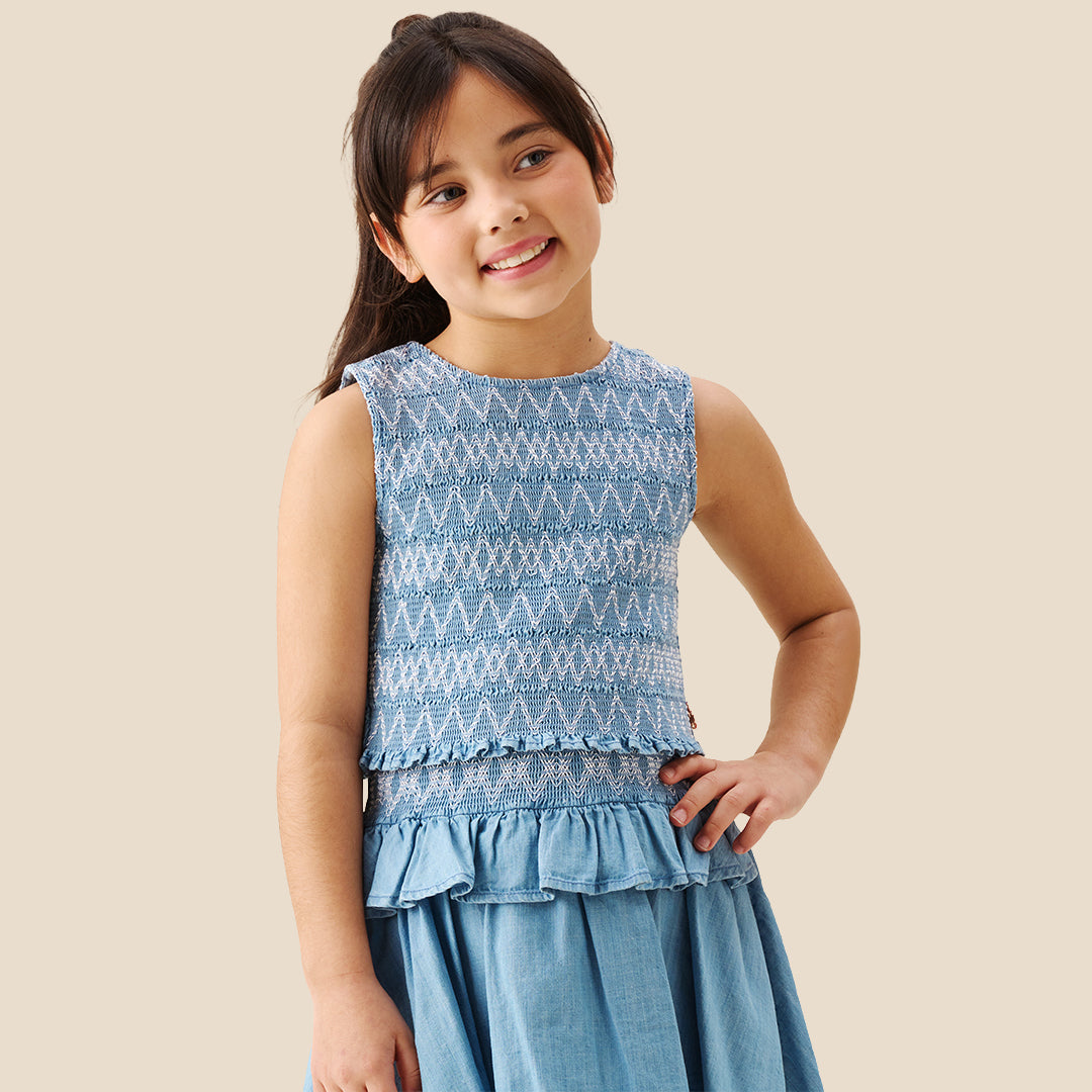 Mia Shirred Denim Top And Skirt