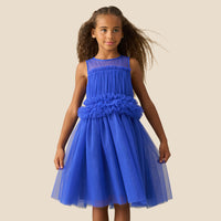 Kaitlyn Blue Ruffle Waist Mesh Dress