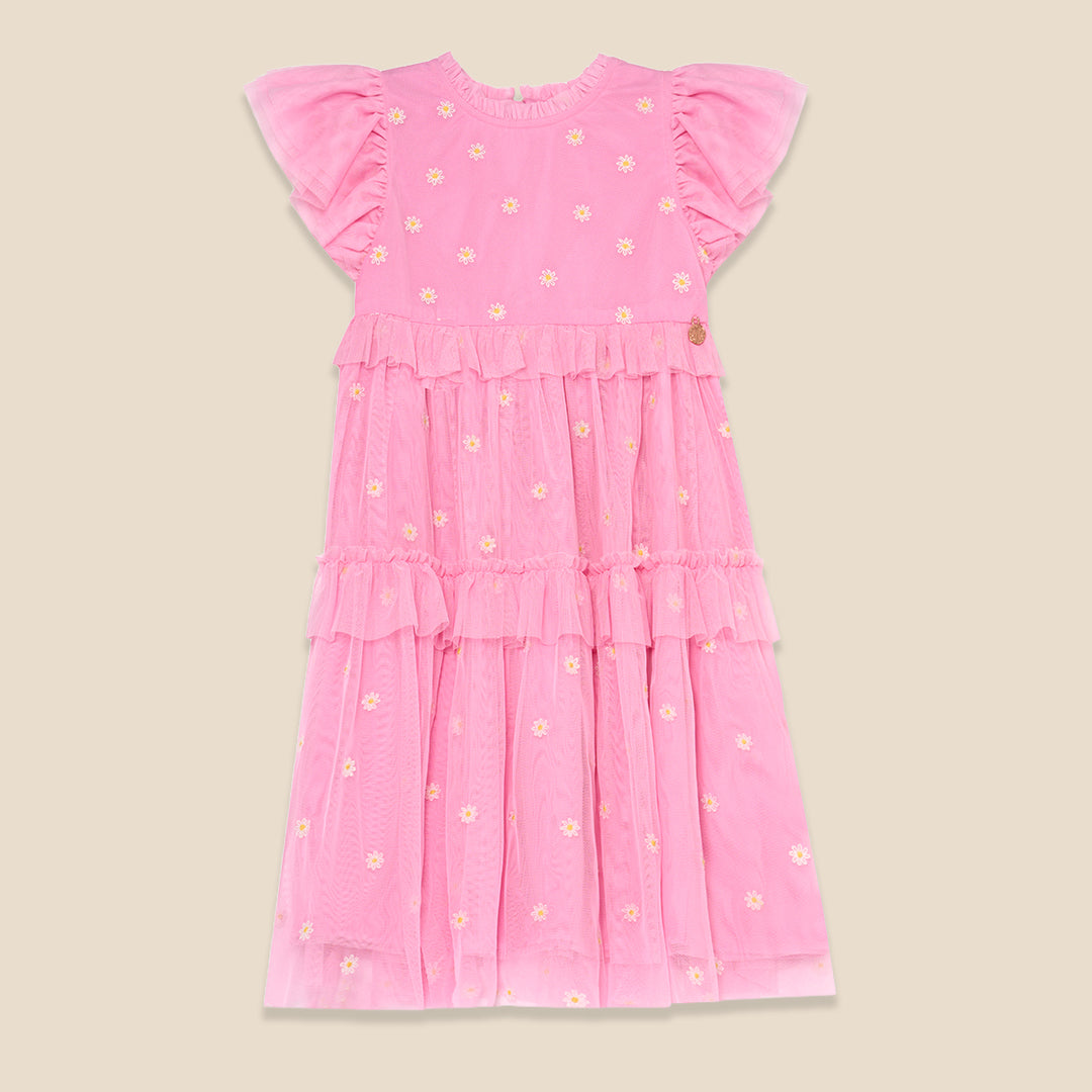 Luisa Pink Embroidered Mesh Dress