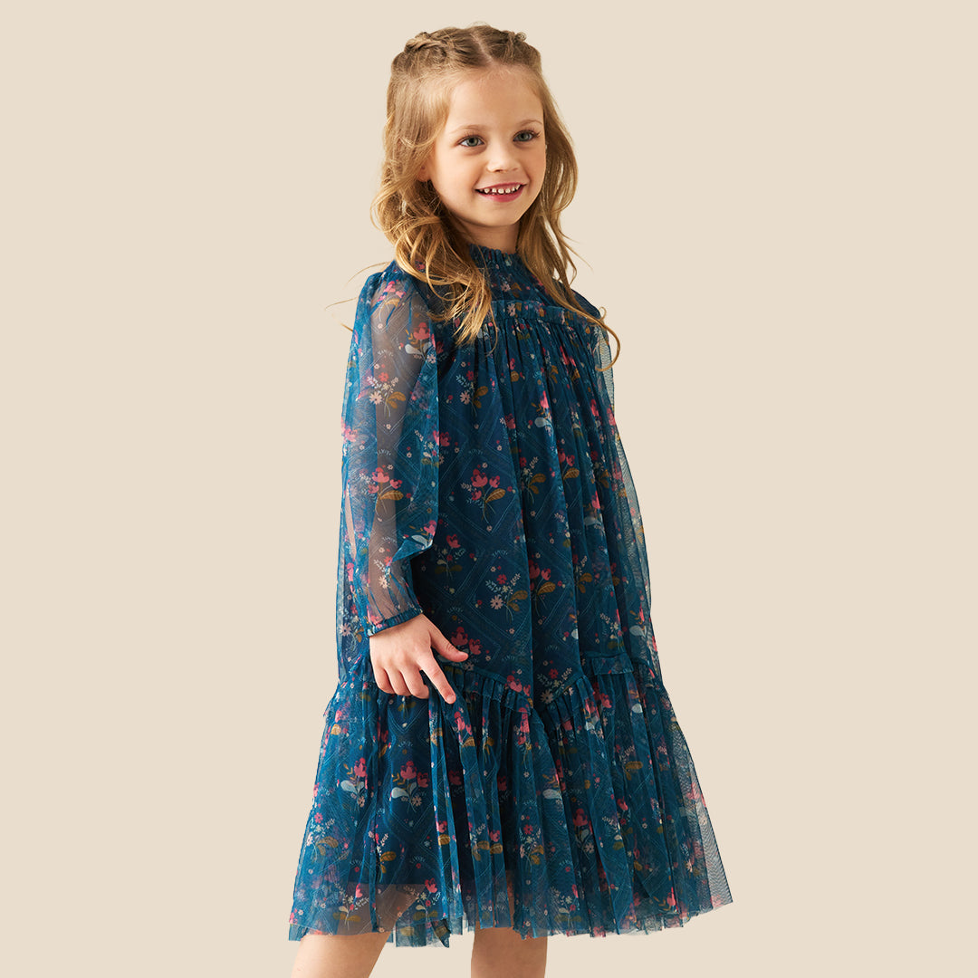 Angel & Rocket Girls Printed Blue Dresses