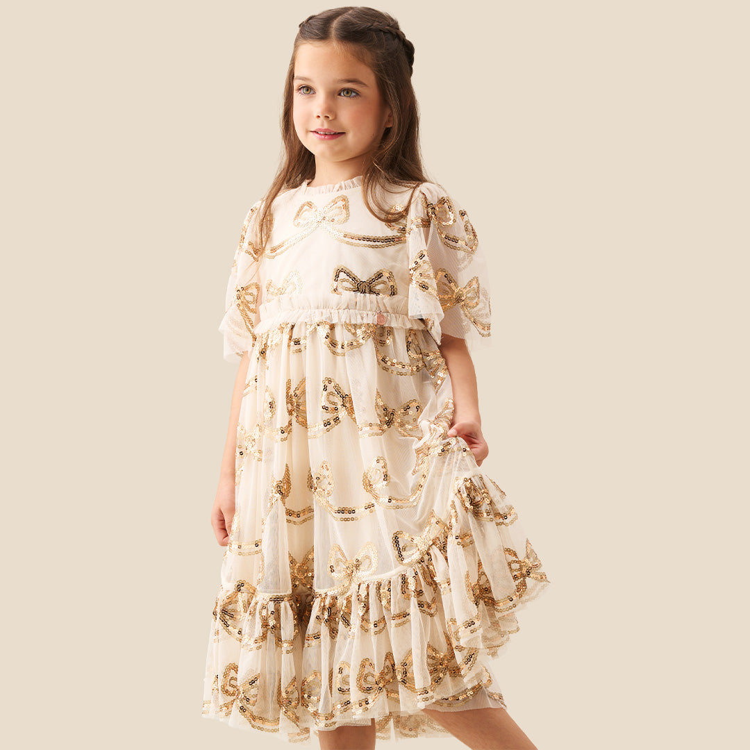 Delta Champagne Sequin Bow Dress
