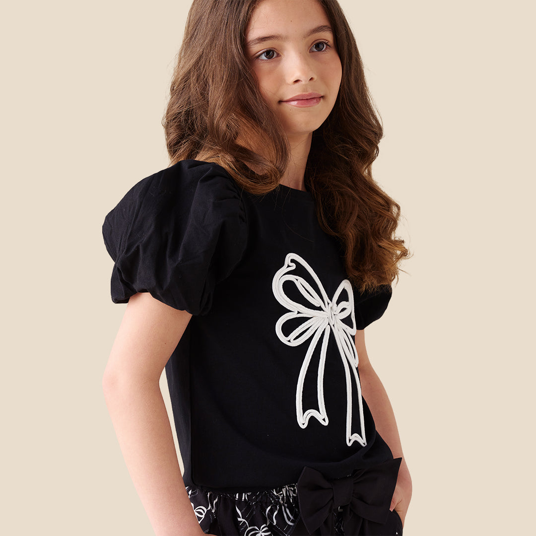 Angel & Rocket Girls Embellished Black T-Shirts