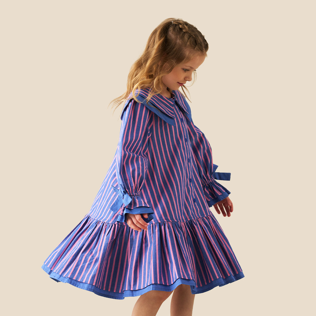 Angel & Rocket Girls Yarn Dyed Blue Dresses