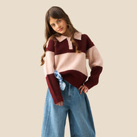 Ruby Raspberry Block Stripe Rugby Knit
