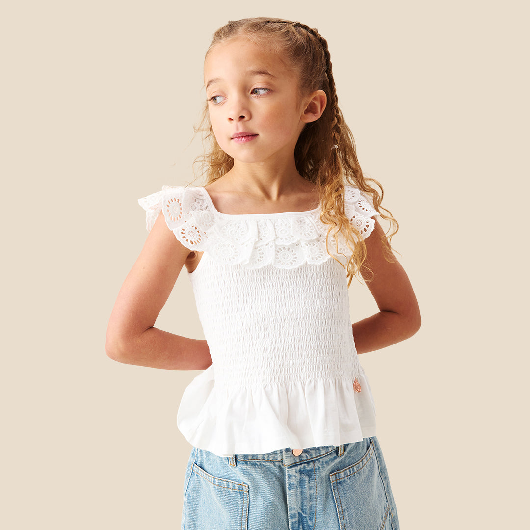 Charlie Broderie Frill Shirred Vest Top - Angel & Rocket