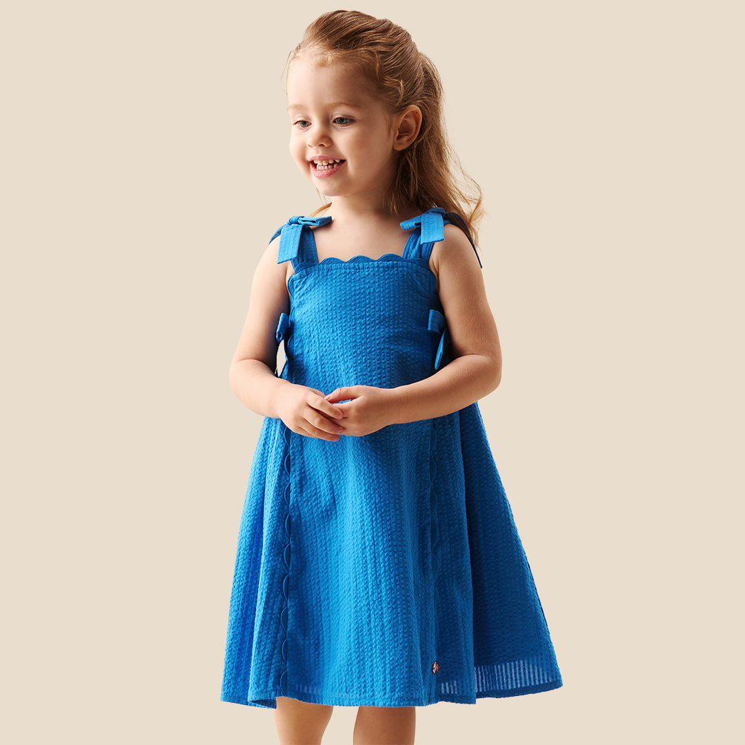 Matilda Blue Scalloped Bow Dress