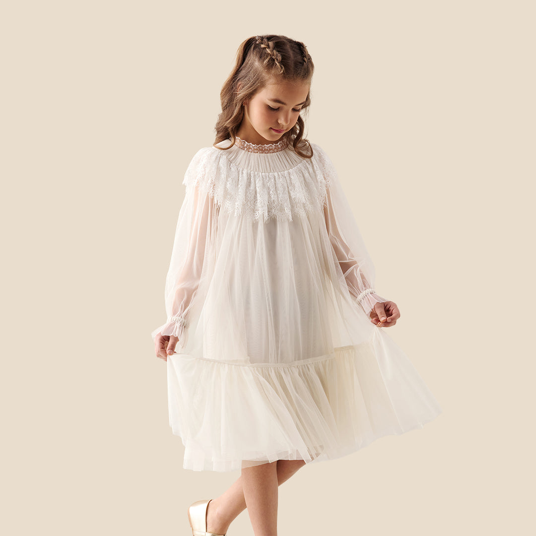 Girls Printed Cream Dresses - Angel & Rocket