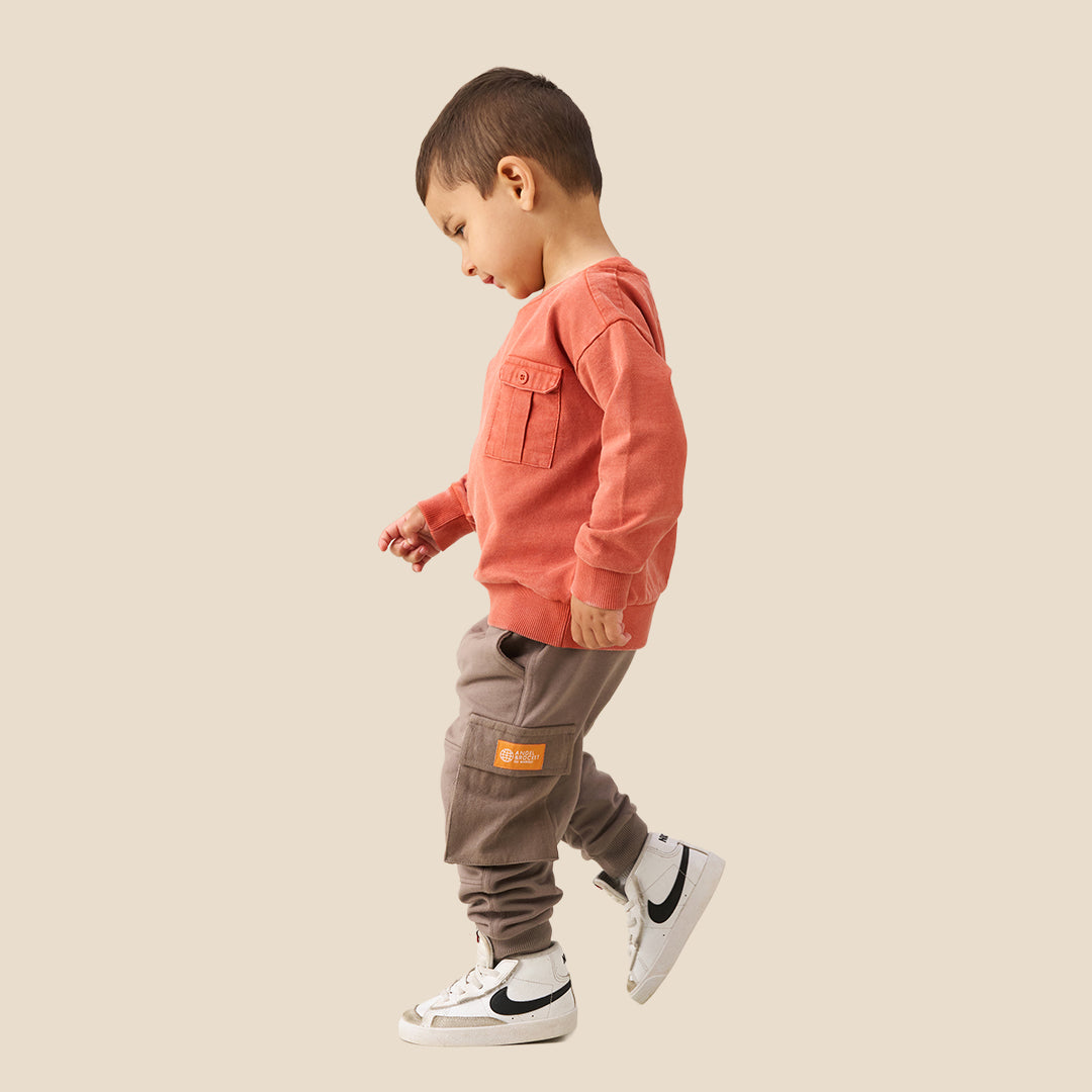 Baby Boys Solid Brown Joggers - Angel & Rocket