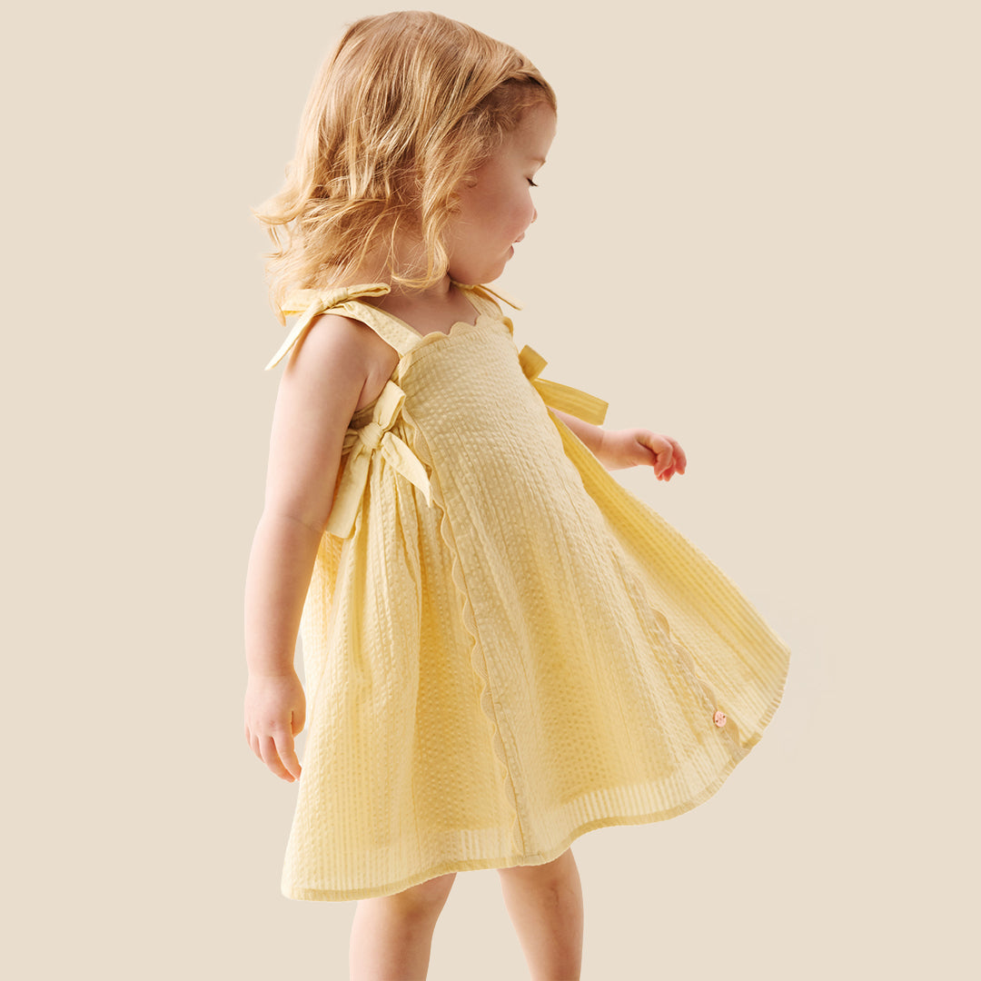 Matilda Yellow Scalloped Bow Dress