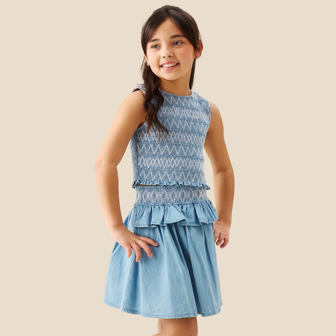 Mia Shirred Denim Top And Skirt