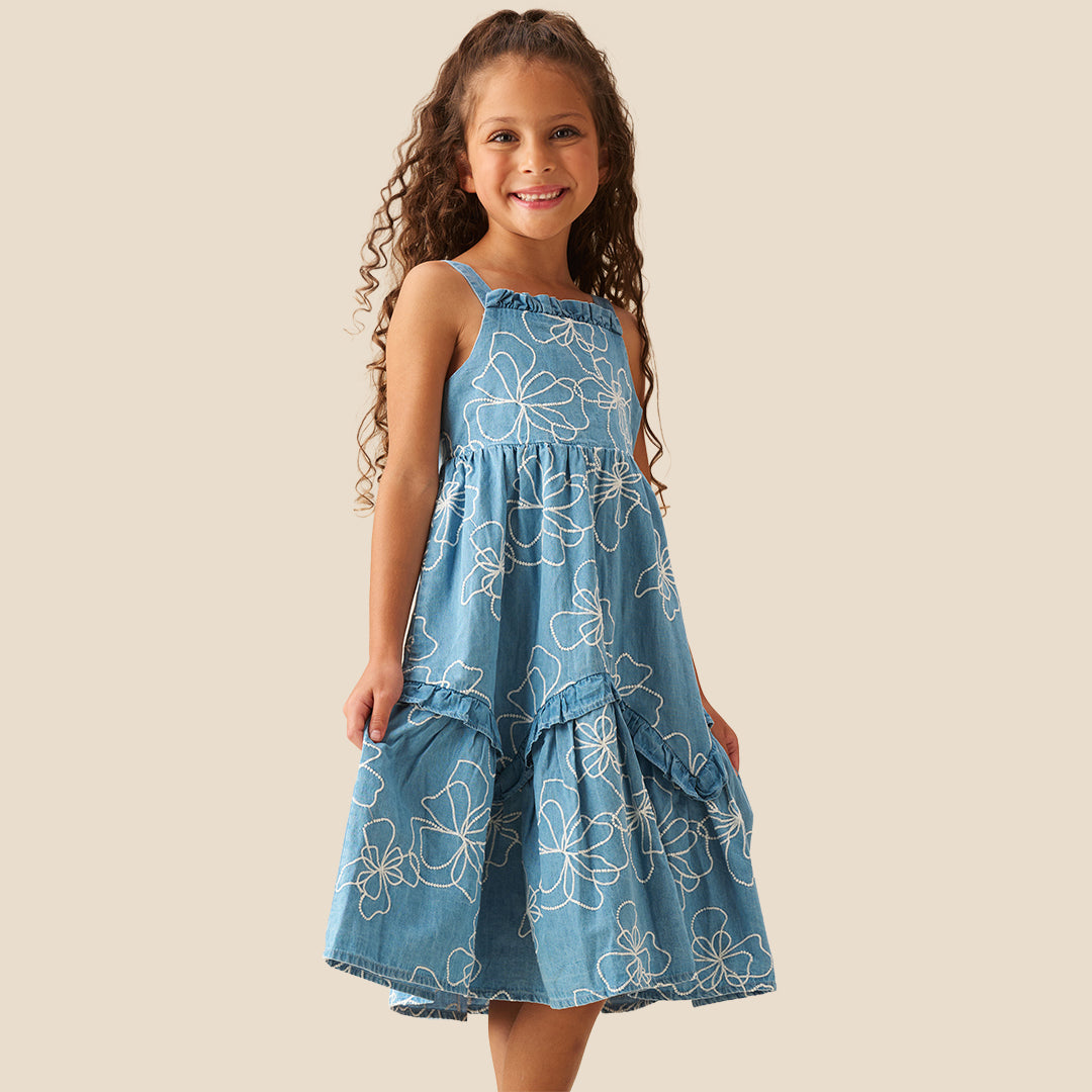 Maya Embroidered Denim Dress