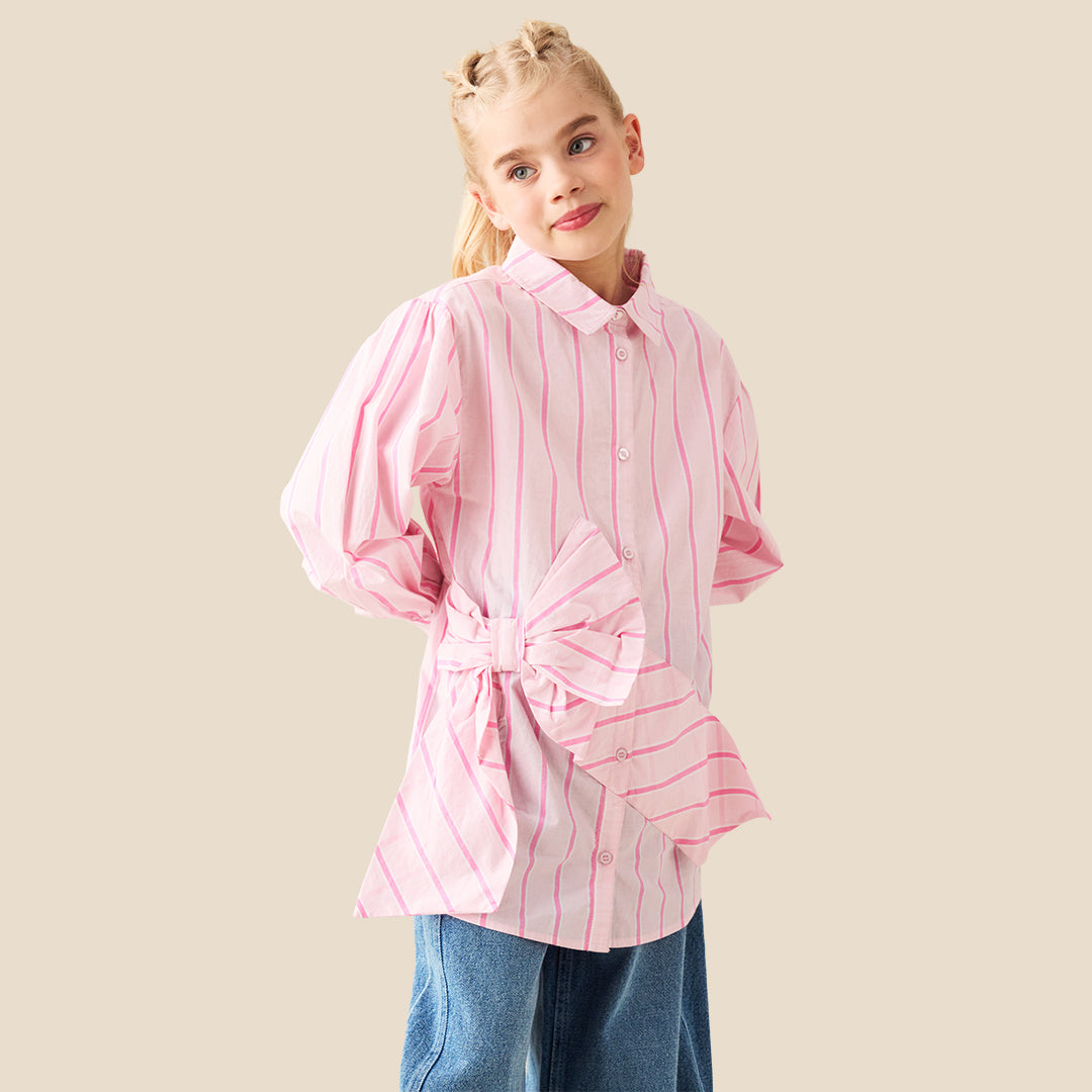 Angel & Rocket Girls Yarn Dyed Pink Shirts