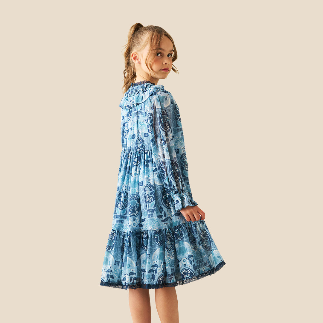 Girls PRINTED Blue Dresses - Angel & Rocket