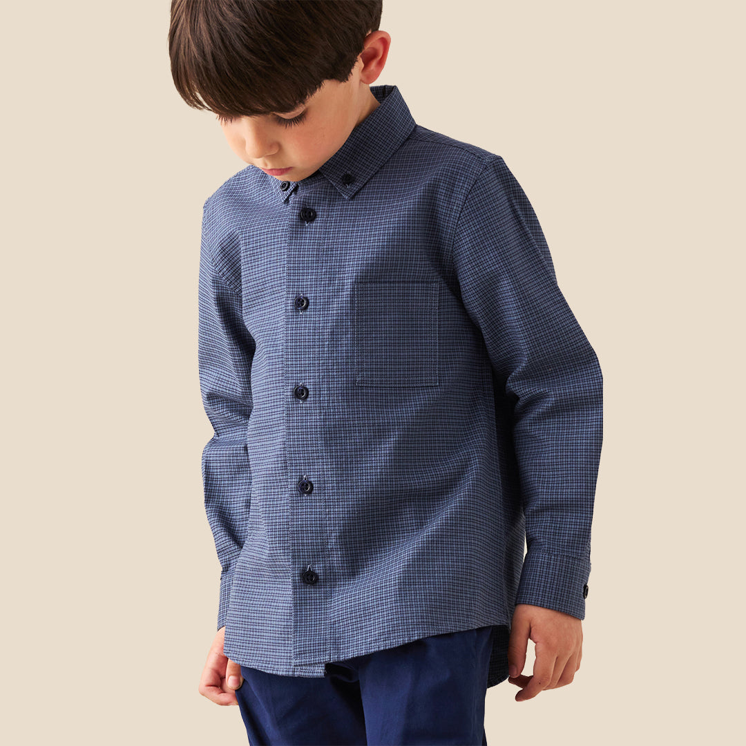 Boys Yarn Dyed Navy Shirts - Angel & Rocket