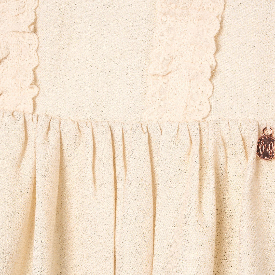 Ava Metallic Shimmer Linen Lace Trim Dress - Angel & Rocket