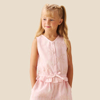 Sarah Pink Palm Print Tie Waistcoat Top