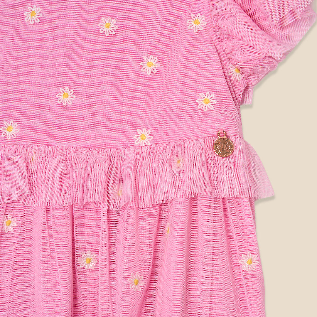 Luisa Pink Embroidered Mesh Dress