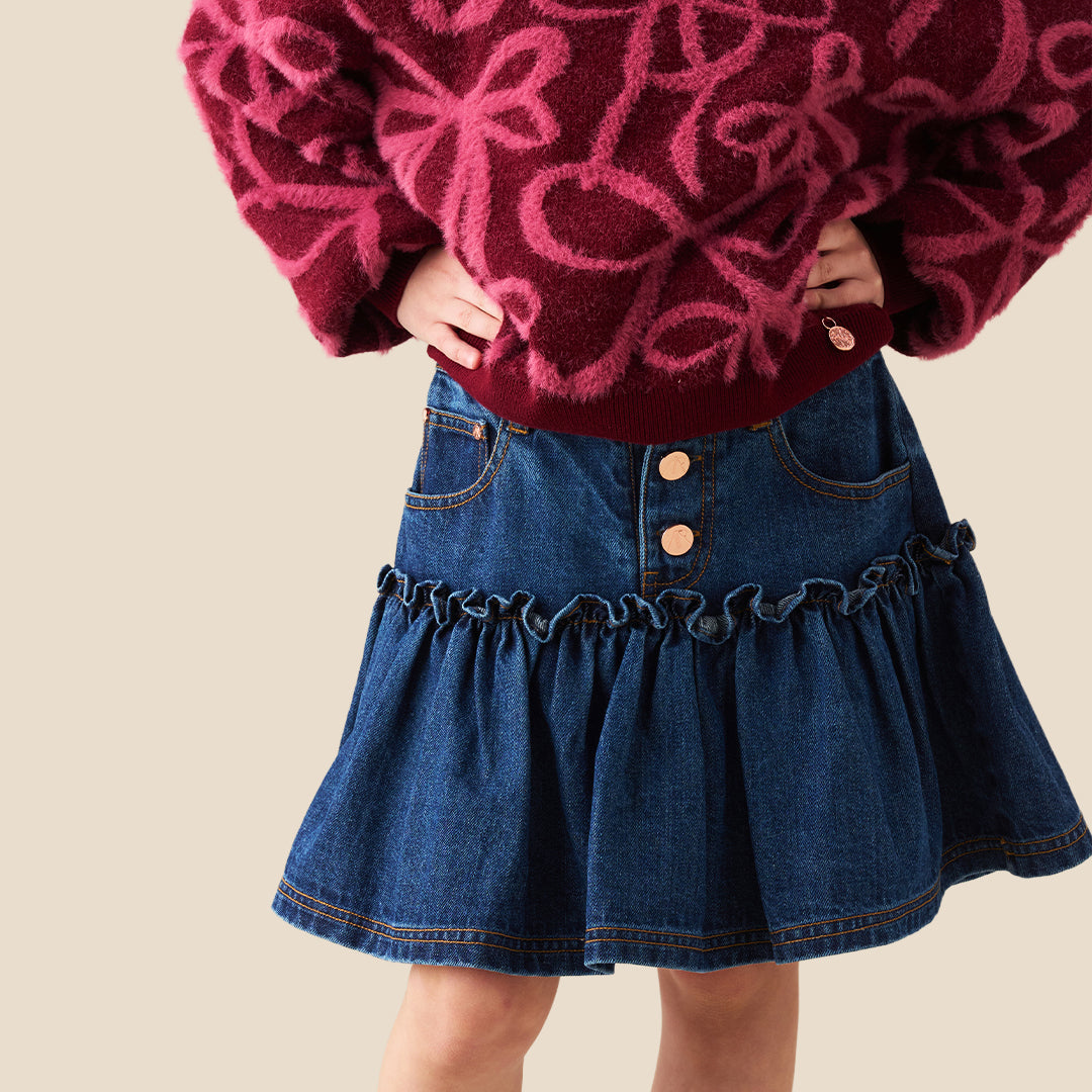 Girls Solid Blue Skirt - Angel & Rocket