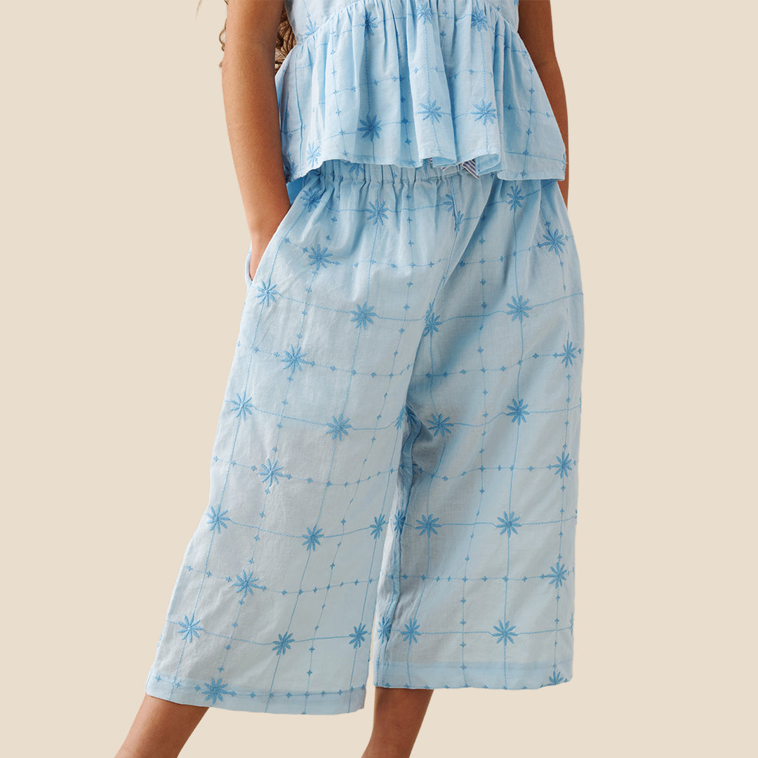 Nellie Tie Waist Embroidered Wide Leg Trousers