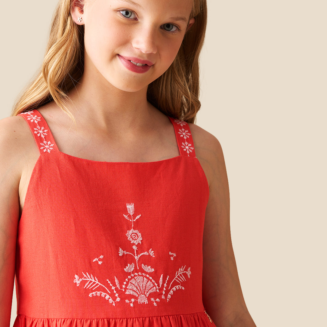 Pippa Red Embroidered Dress