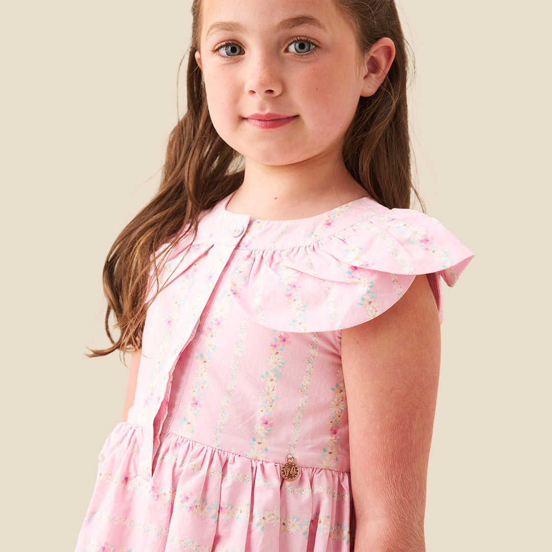 Ellery Floral Stripe Petal Collar Dress - Angel & Rocket