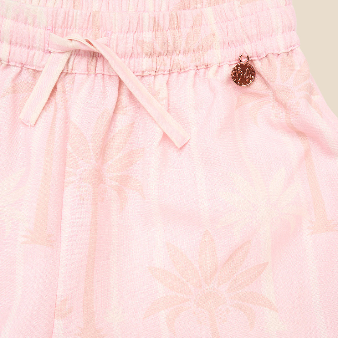 Sarah Pink Palm Print Tie Waist Trousers - Angel & Rocket