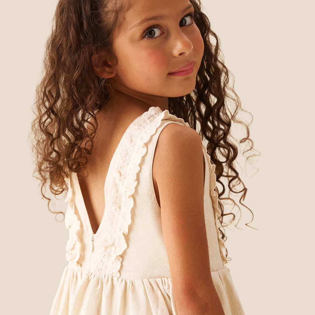 Ava Metallic Shimmer Linen Lace Trim Dress - Angel & Rocket