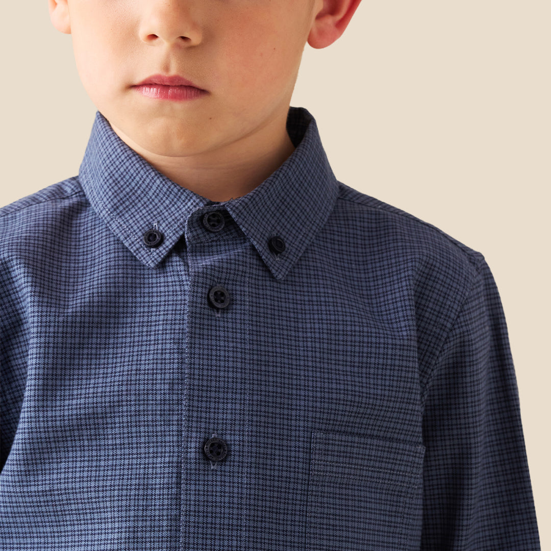 Boys Yarn Dyed Navy Shirts - Angel & Rocket