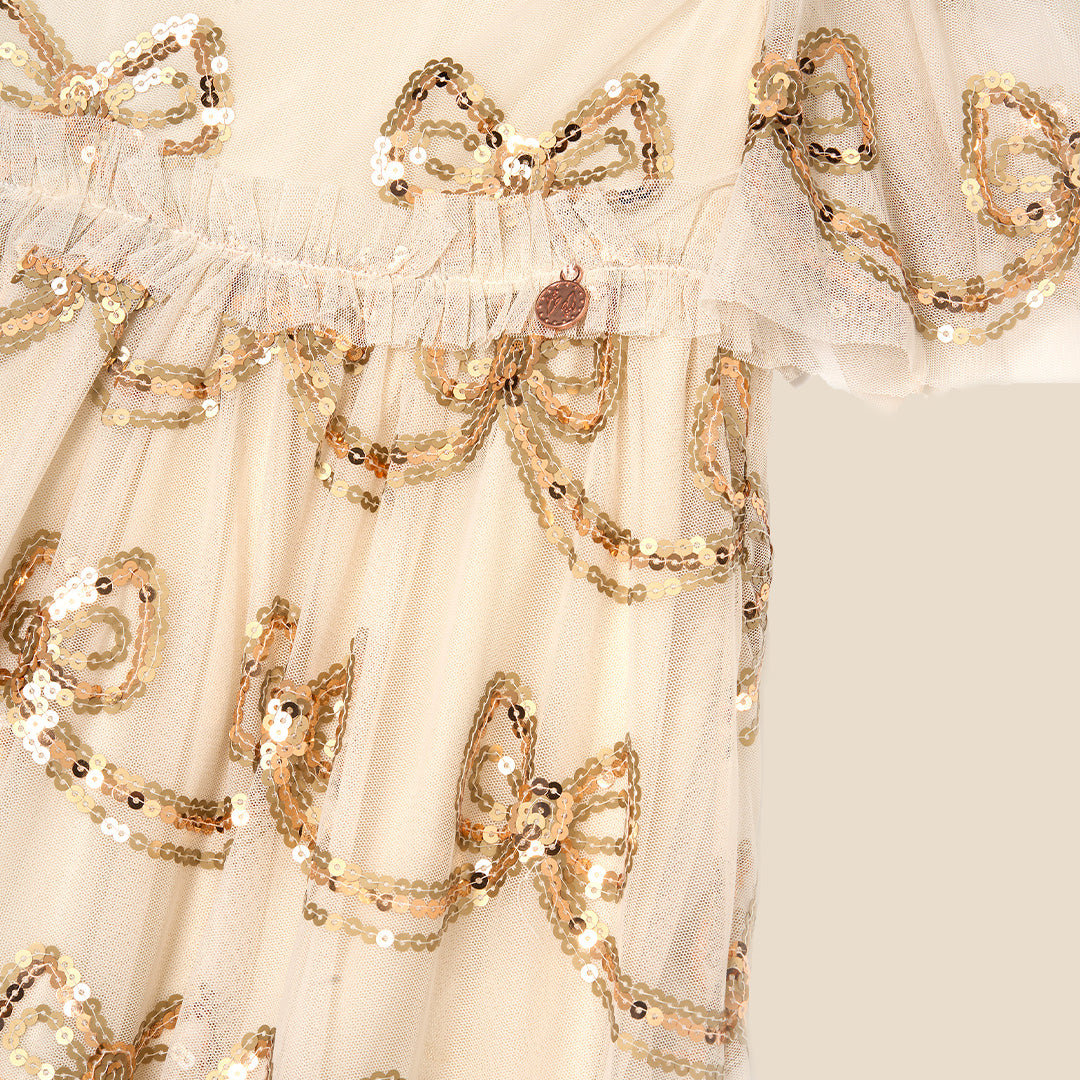 Delta Champagne Sequin Bow Dress