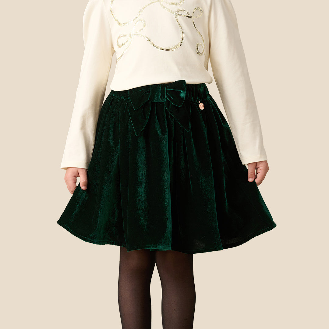 Angel & Rocket Girls Velvet Green Skirt