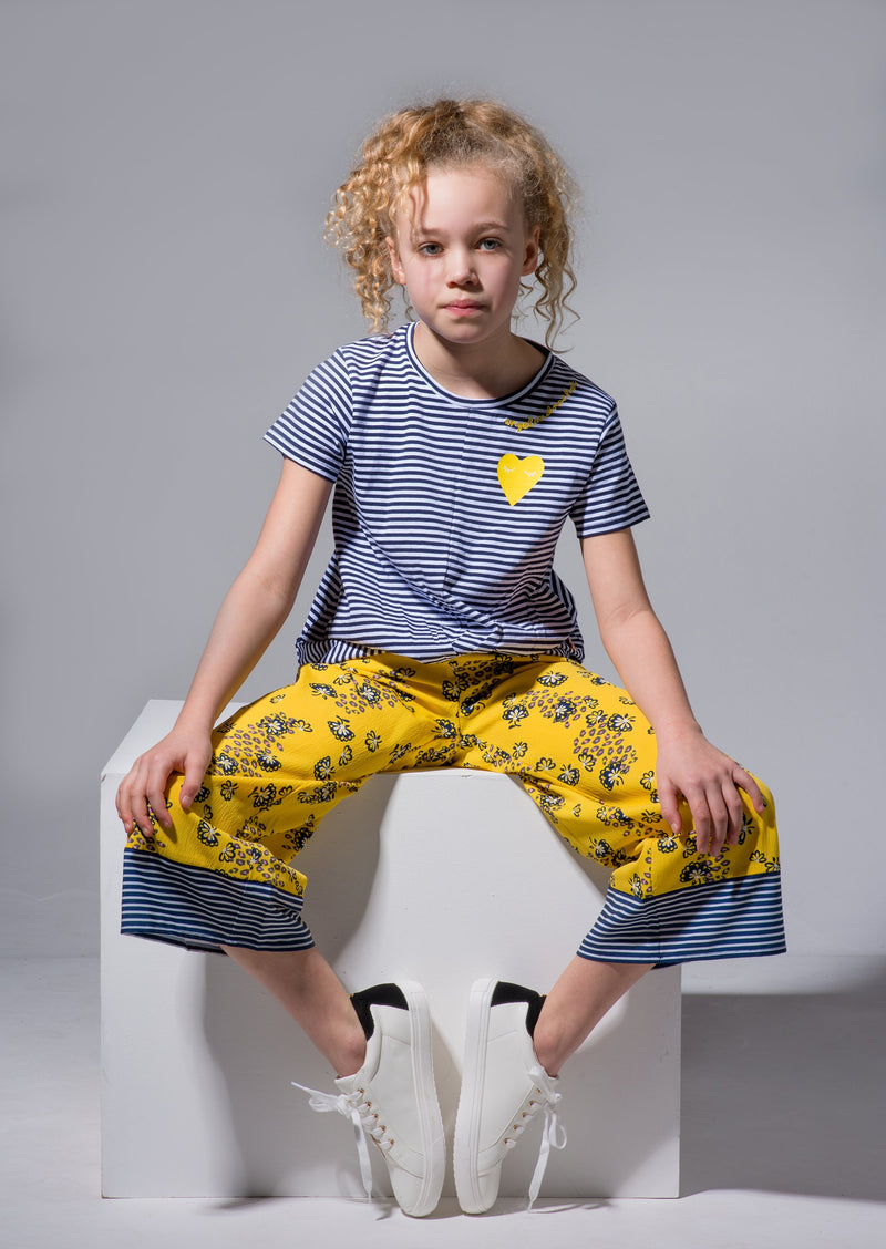Girls Floral Printed Yellow Culottes