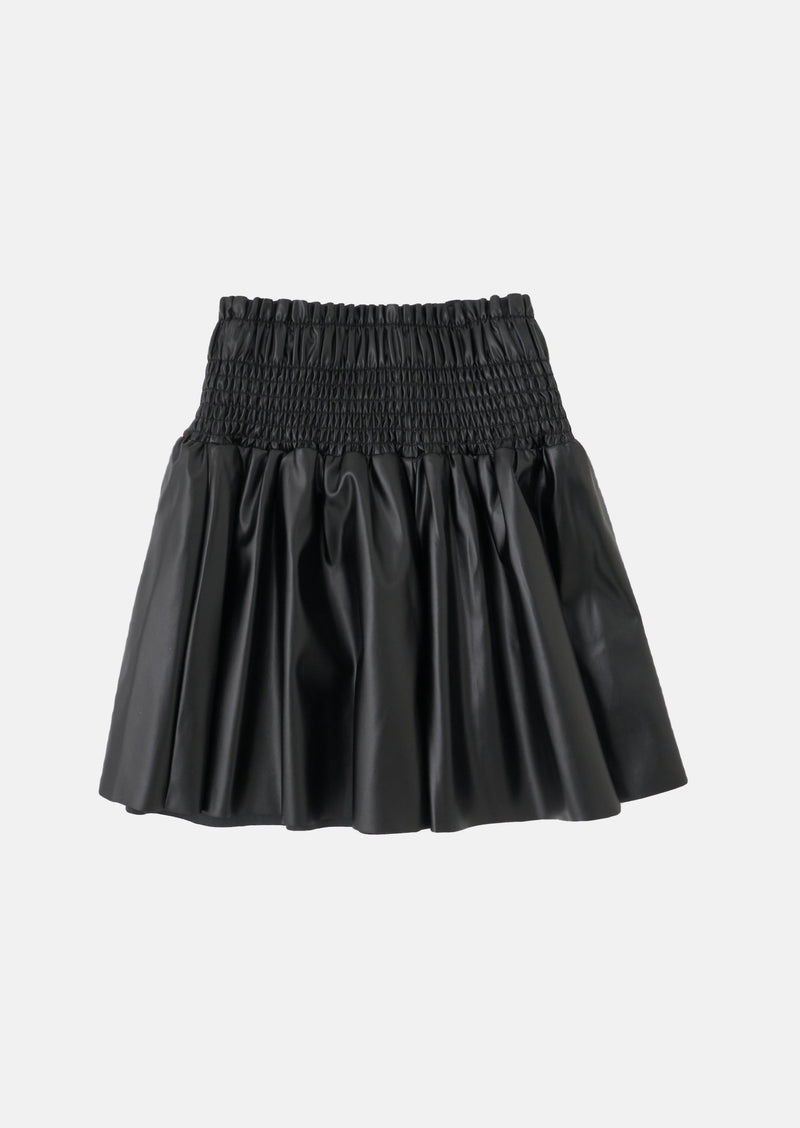 Girls Black Leather Look Flippy Skirt