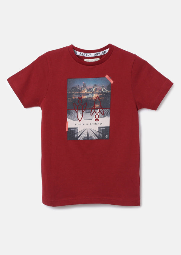 Boys Red London City Printed Graphic T-Shirt