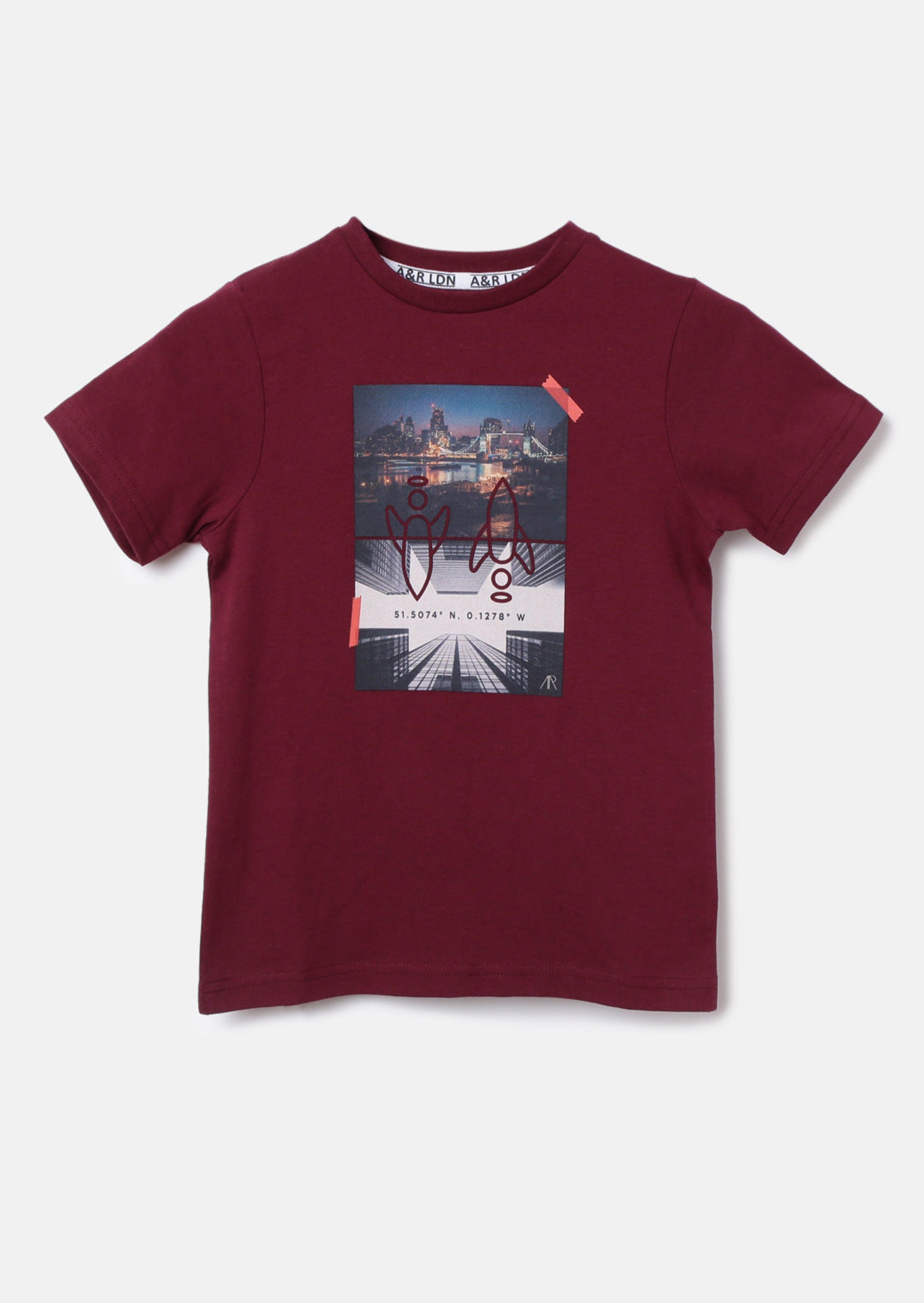 Boys Maroon London City Printed Graphic T-Shirt