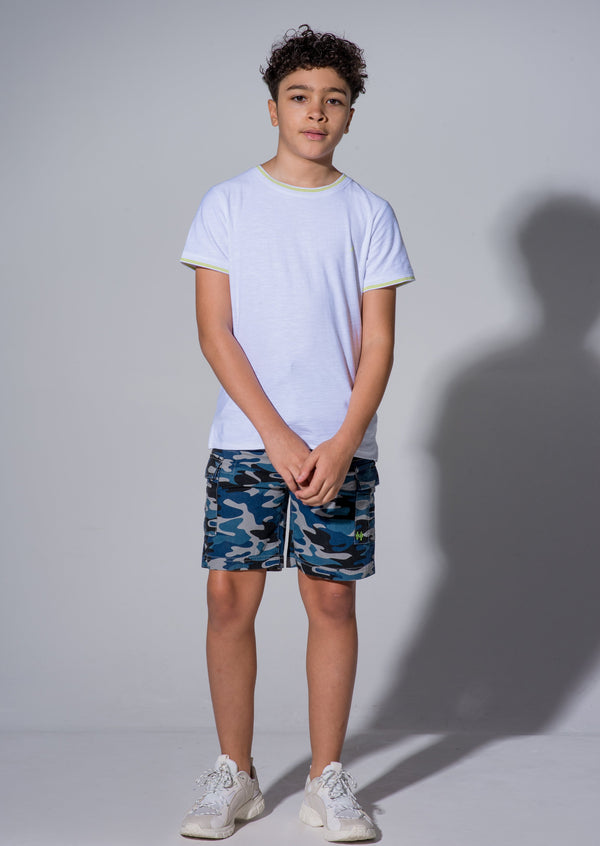 Boys Woven Printed Blue Camo Shorts