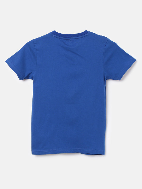 Boys Cotton Blue T-Shirt with Paint Splatter Print