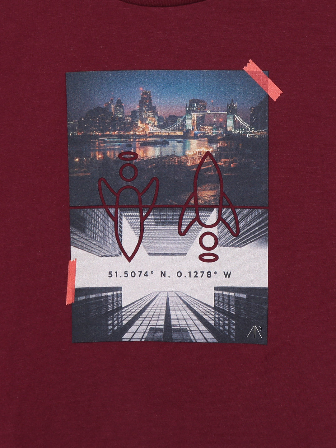 Boys Maroon London City Printed Graphic T-Shirt