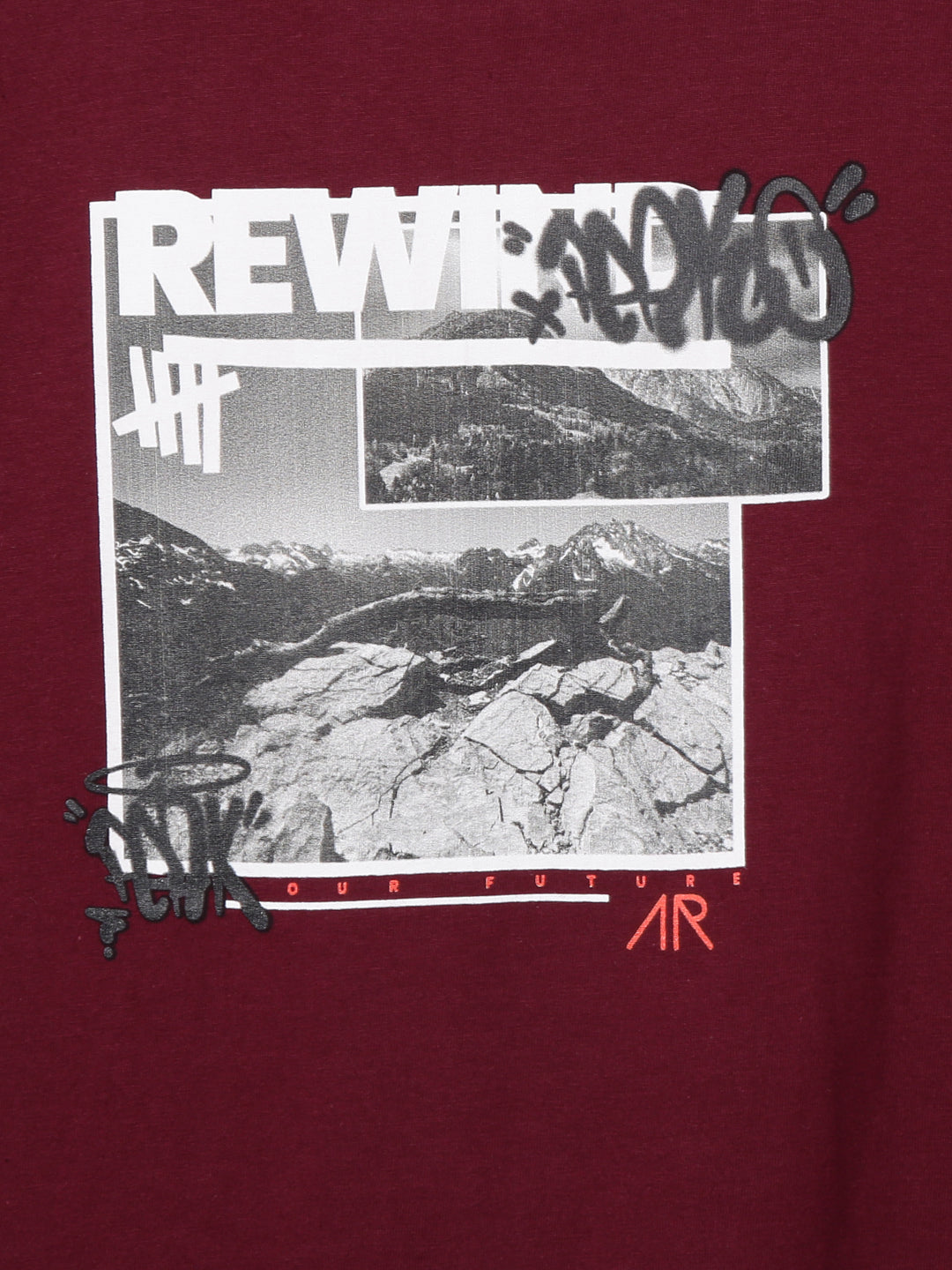 Boys Maroon Rewind Nature Printed Graphic T-Shirt