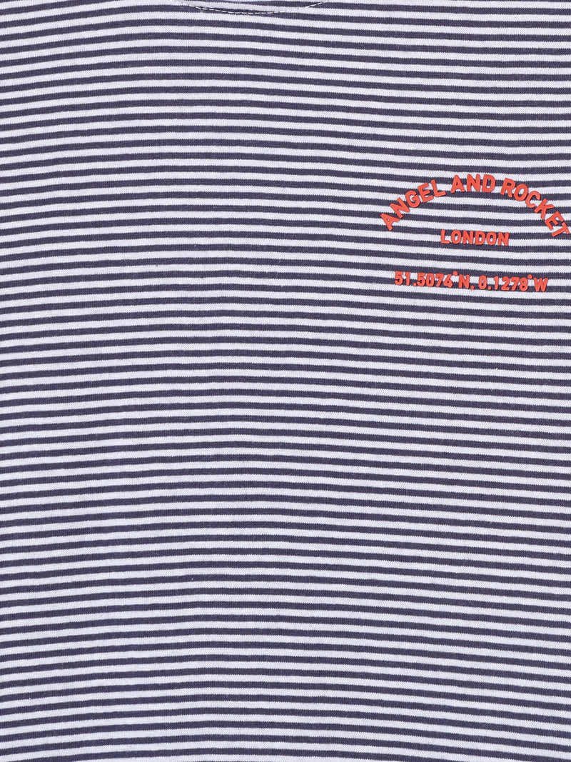 Boys Striped Cotton Navy Round Neck T-Shirt