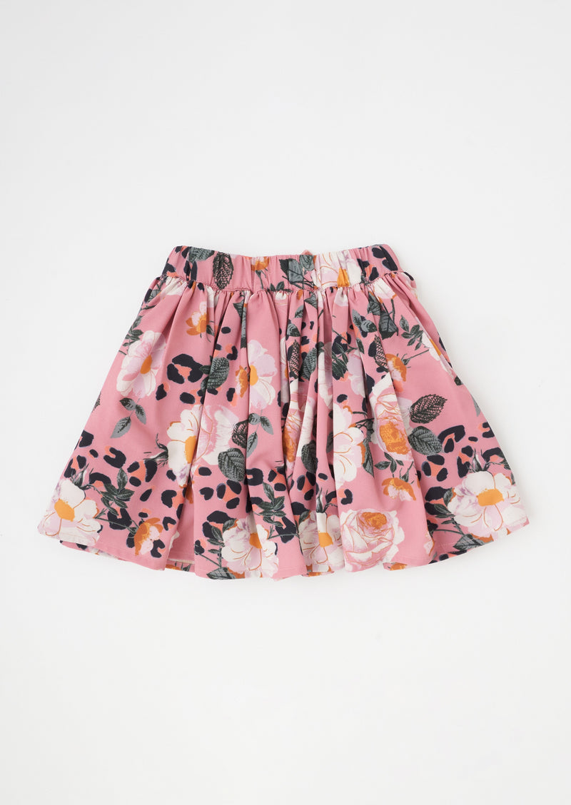 Girls Pink Skirt with Floral Print